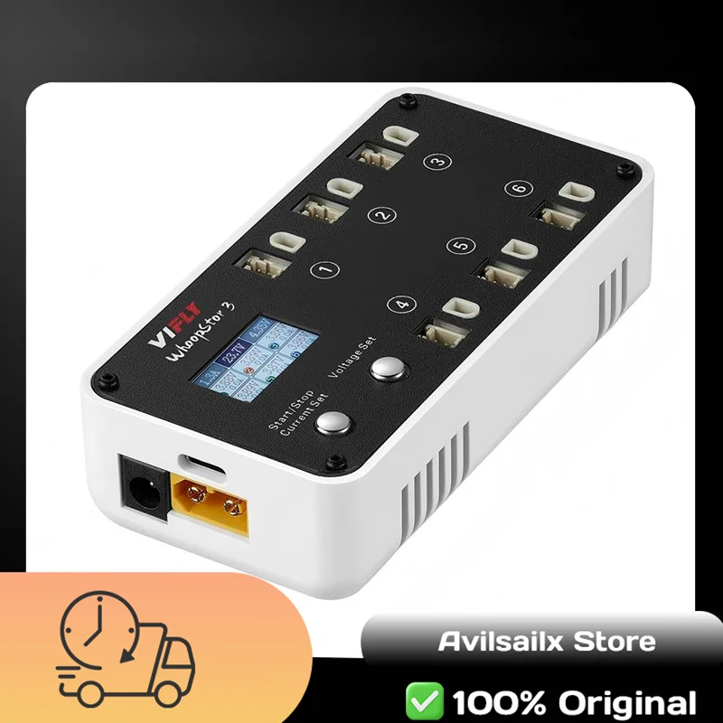 VIFLY WhoopStor 3 6-Port 1S LiPo LiHV Charger Discharger 4.2V 4.35V PH2.0 BT2.0 Storage LCD Type-C XT60 For Tinywhoop FPV Batter