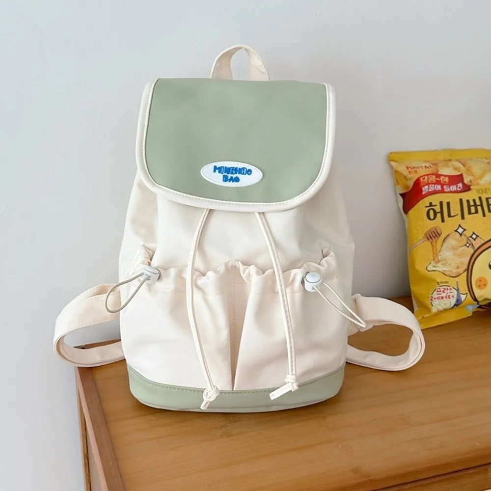 Drawstring Nylon Backpack Large Capacity Korean Style Shoulders Bag Multiple Pockets Colorful Students School Bag Students