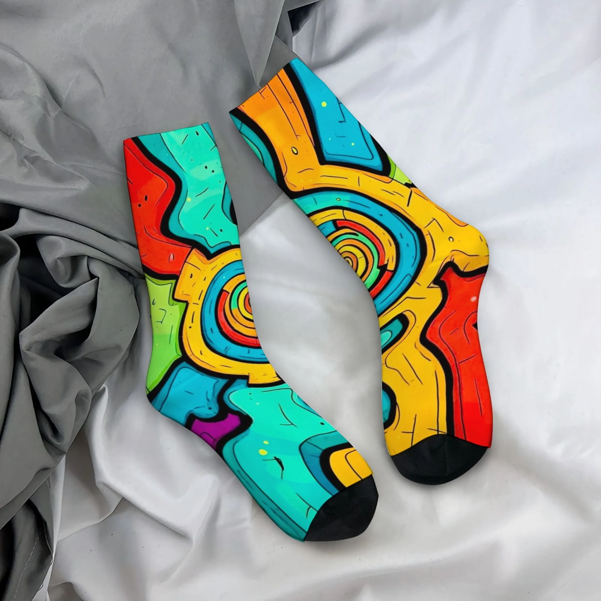 

Novel rainbow-colored spiral print men's socks, Harajuku retro street style, trendy casual socks, perfect for crazy parties.