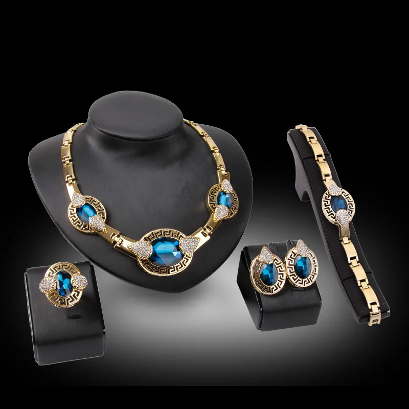 Exaggerated Fashion Necklace Earrings Jewelry Set for Women European and American Wedding Clothing Four-piece Set