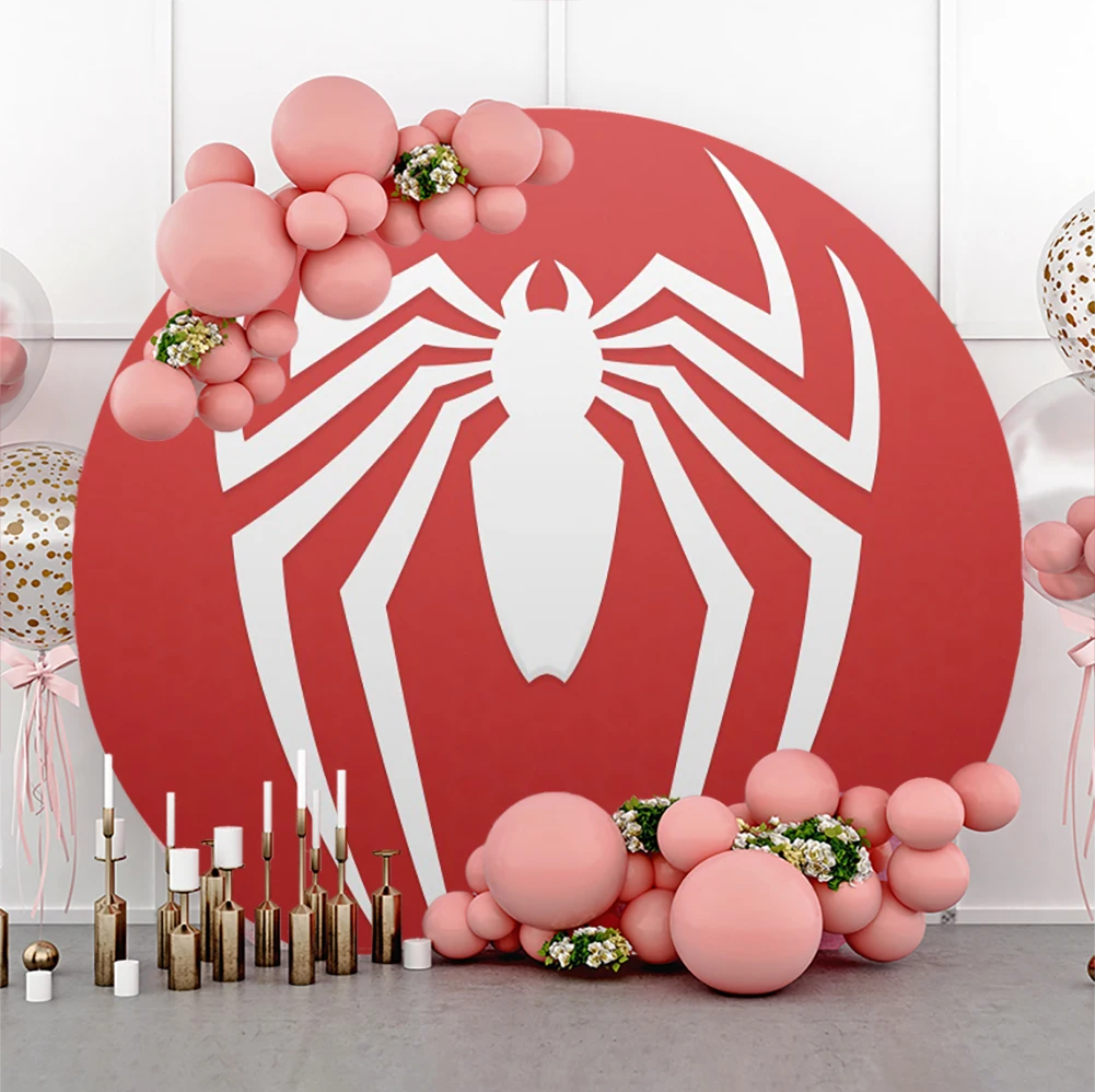 Cartoon Spider Elastic Circle Photo Background Cover Boy Young Birthday Party Decoration Round Photography Backdrop Studio