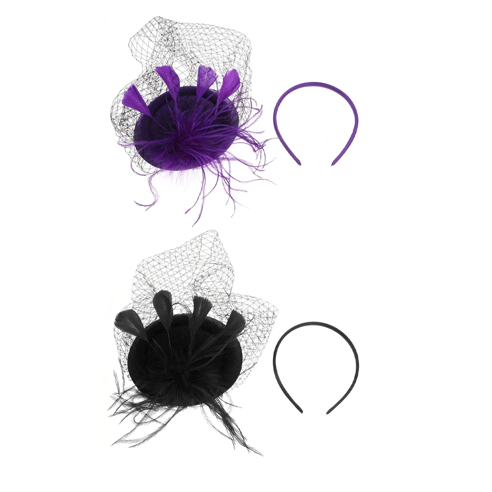 

2 Pcs Hat Mesh Headband Formal Event Headwear Dress Tea Party Bride Accessories Lace Hats Birthday Hair Fascinator Veil