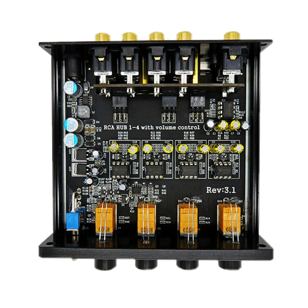 Excellent-HIFI Lossless 1 Input 4 Output RCA HUB Audio Distributor Signal Selector Switch Source Switcher Volume Amplifier