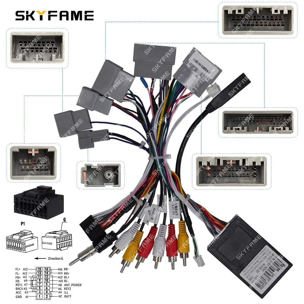 SKYFAME 16Pin Car Stereo Wire Harness Power Cable With Canbus Box Decoder For Honda Pilot