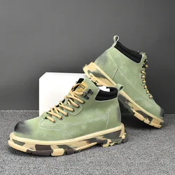 Retro Design Men Casual Shoes High Top Genuine Leather Ankle Boots Male Fashion Platform Lace Up Sneakers 2024 New