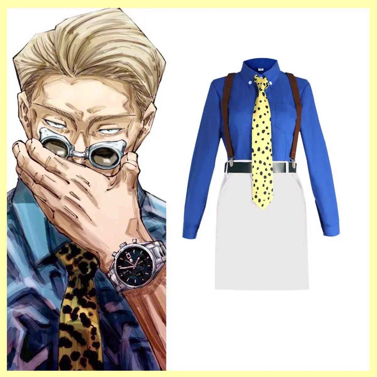 Anime Jujutsu Kaisen Nanami Kento Cosplay Costume Shirt Slim Fit Skirt With Tie Suspender Glasses Wig Woman Sexy Carnival Suit