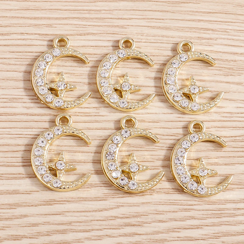 

5pcs 14x19mm Cute Crystal Moon Star Charms Pendants for Making Drop Earrings Necklaces Bracelets DIY Crafts Jewelry Findings