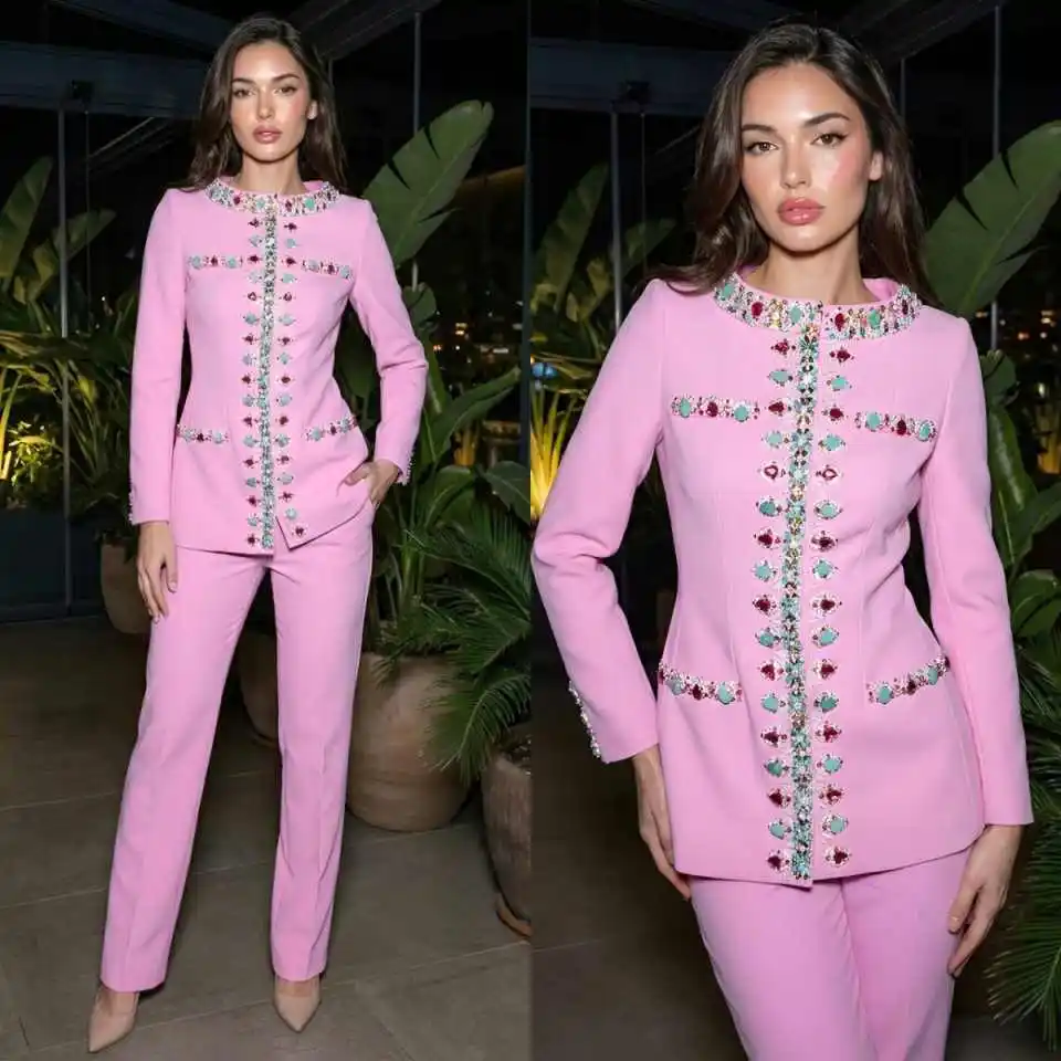 

Шикарный женский костюм с бриллиантами, 2 предмета: пиджак и брюки, с кристаллами, двубортный, с длинными рукавами, для торжественных мероприятий и банкетов, на заказ