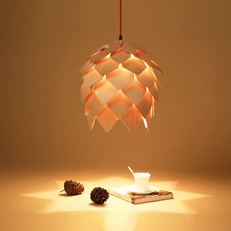 

Nordic Creative Pineapple Art Lamp Log Hot Pot Shop Bar Bedroom Study Restaurant Hotel Wood Art Atmosphere DIY Pendant Light