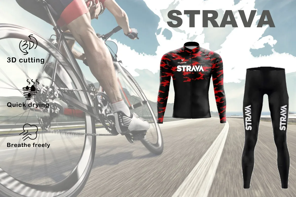 STRAVA Men's Jacket Cycling Wear Road Mountain Bike Long Sleeve Pants Suit Cycling Sports Outdoor Christmas Cycling Gear Gifts