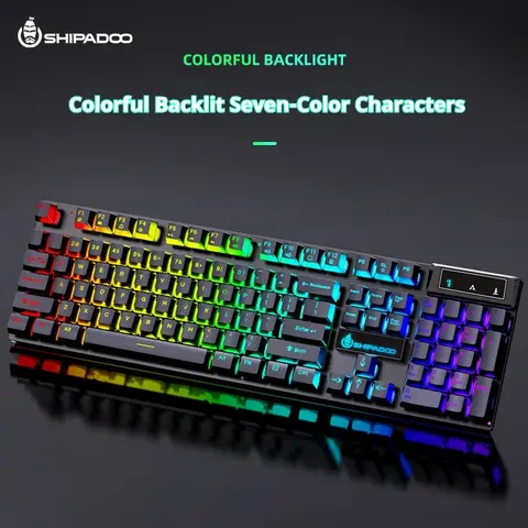 Shipadoo conjunto de teclado e mouse para jogos com fio retroiluminado, à prova d'água, luminoso, rgb, streamer, 1.35m, cabo usb para gamer, pc, laptop, escritório