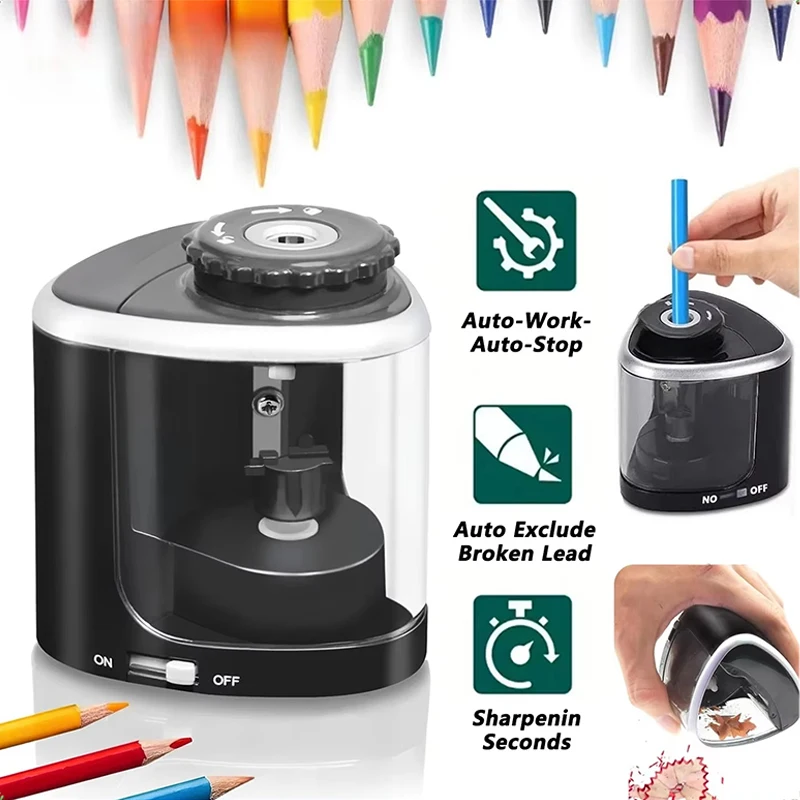 Auto Pencil Sharpener Electric Desktop Sharpener 6mm-8mm Helical Steel Blade For Colored Pencils Kids Artists Students Use Tool