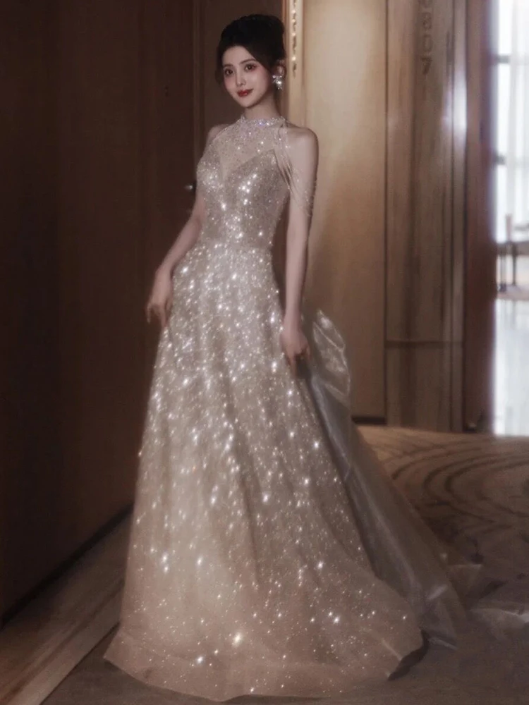 

Элегантное вечернее платье цвета шампань для женщин: роскошное, для свадьбы, дня рождения, помолвки, длинное