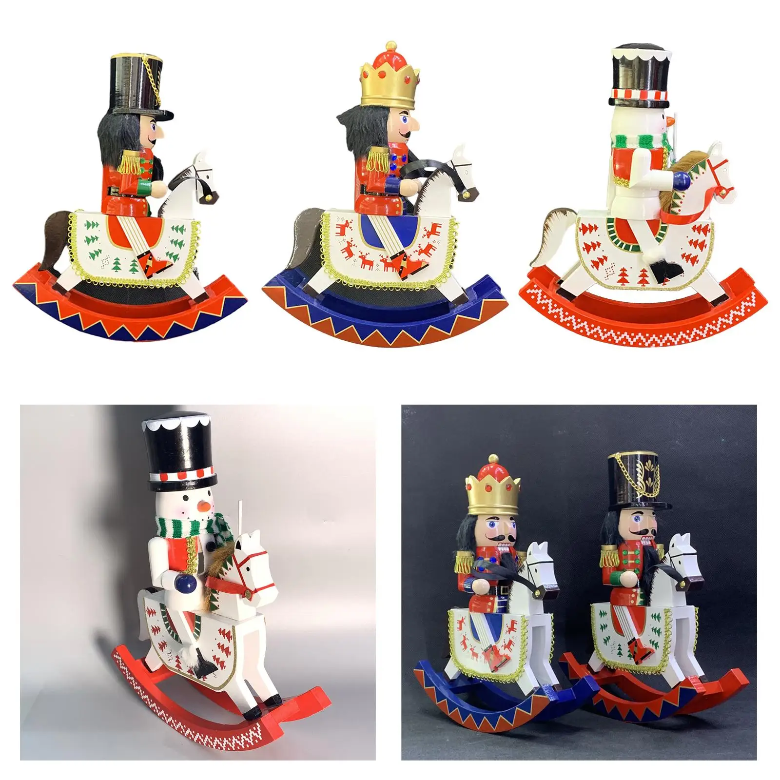 

Traditional Wooden Nutcracker Rocking Horse 12 inch Toy Ornament Home Tabletop Festival Holiday Christmas Decoration for Kids