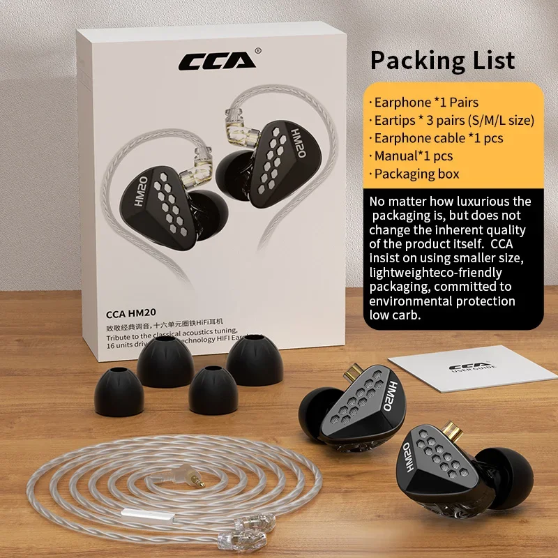 CCA HM20 1DD+7BA IEMs HiFi Wired In Ear Earphone Hybrid Technology Monitor Earbuds Sport Game Mobile Phone Bass Headphones