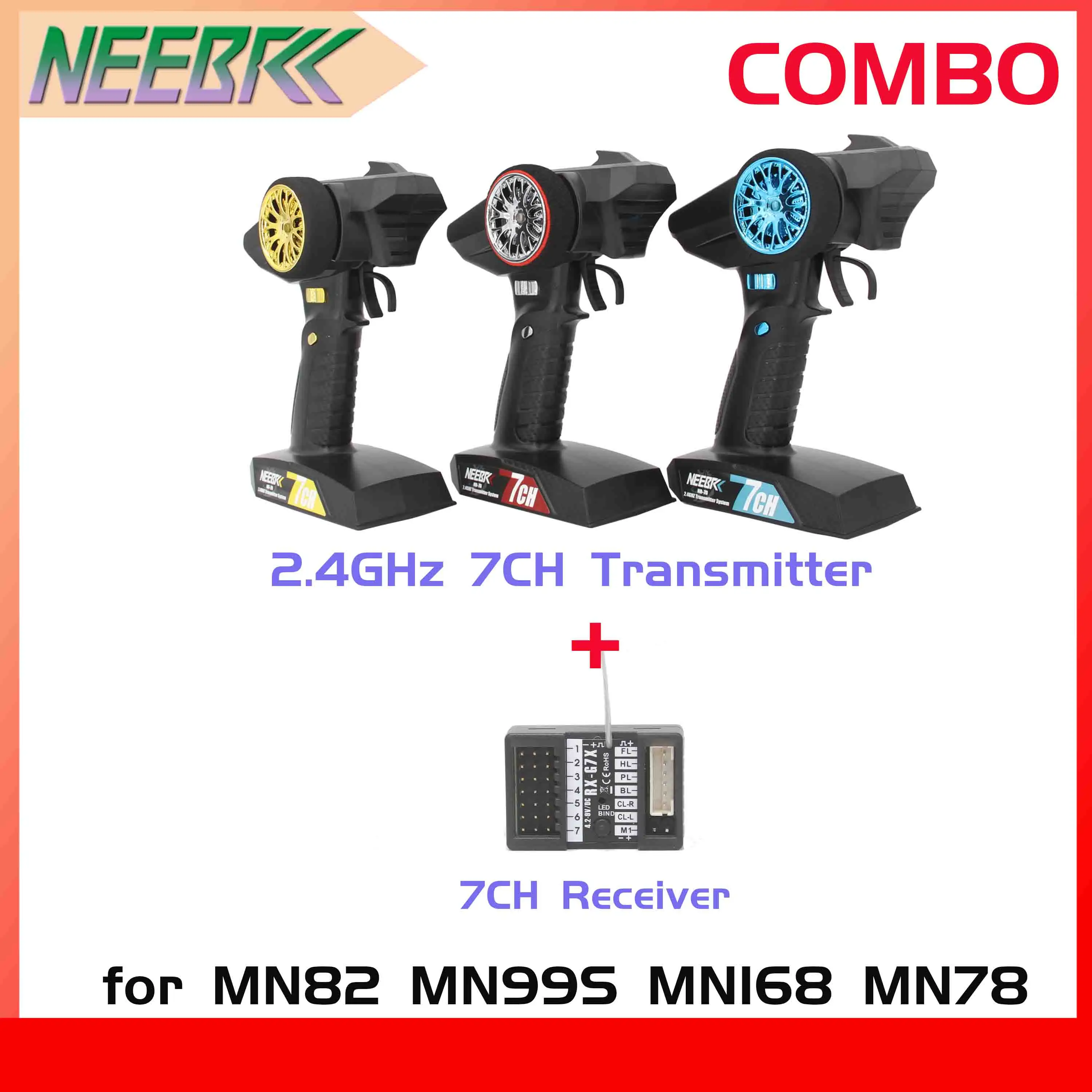 NEEBRC 2.4GHz 7CH Transmitter w/ 6 Pin Plug Light Control Receiver for RC Car Truck Crawler MN82 MN99S MN168 MN78 Upgrade Part