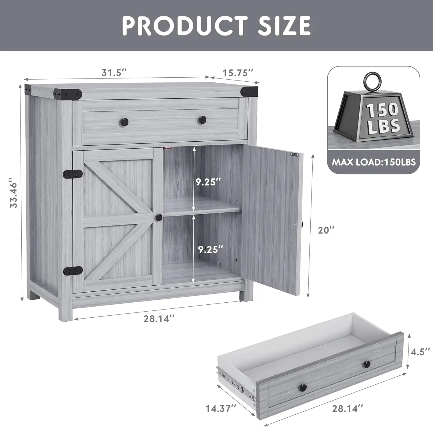 Aparador de Buffet de puerta de granero de granja, gabinete de acento de barra de café con cajón y estante ajustable, escritorio ancho para cocina, Dini