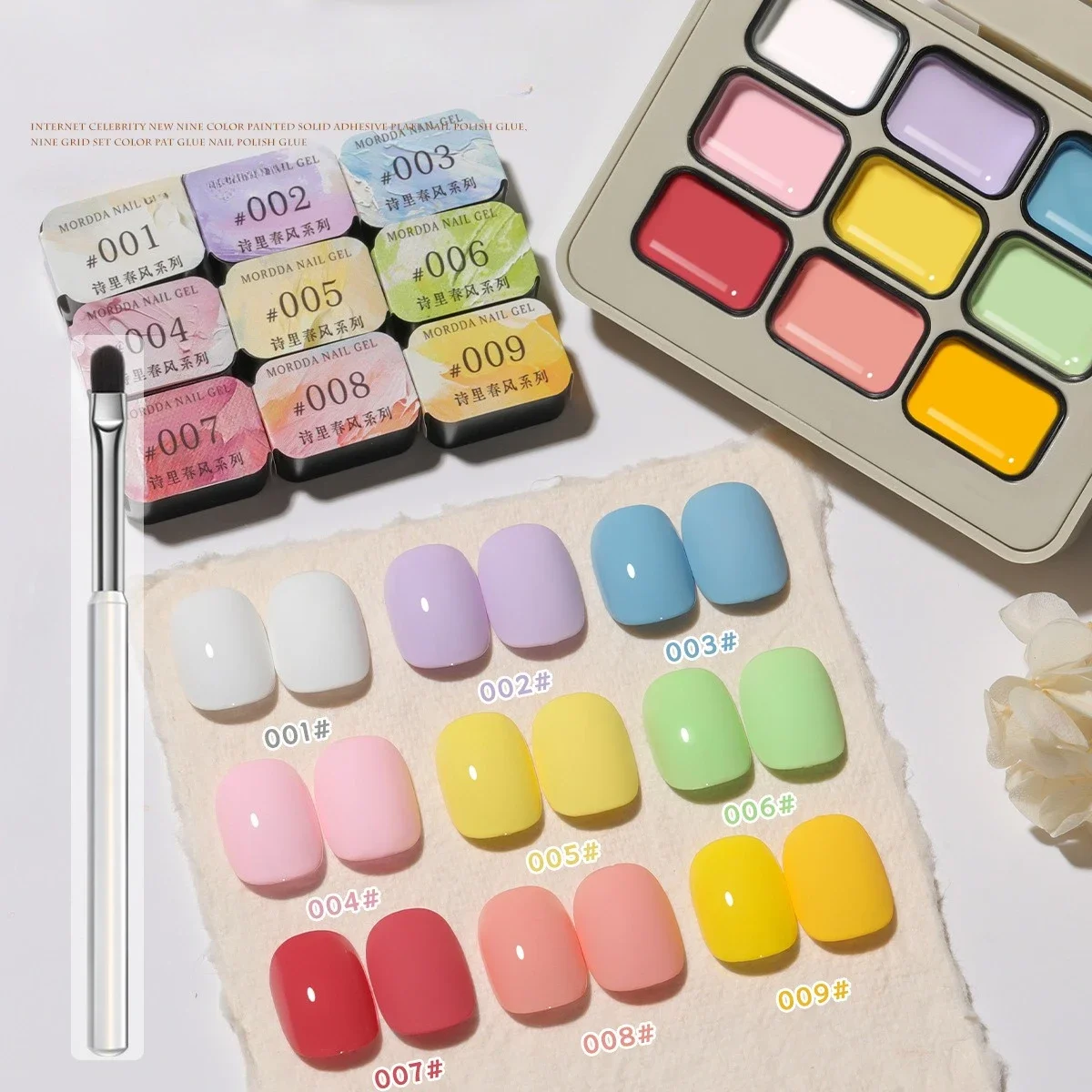 9 สีฤดูใบไม้ผลิฤดูร้อน Solid Glitter UV/LED Gel Polish Palette เล็บญี่ปุ่นกึ่งถาวรครีมเจลเคลือบสําหรับเล็บ