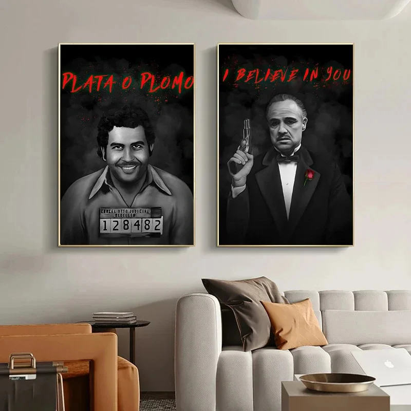 Motivational Canvas Prints Mafia Portrait Painting Gangster Bosses Legends Art Posters Scarface Escobar Godfather Wall Decor #3
