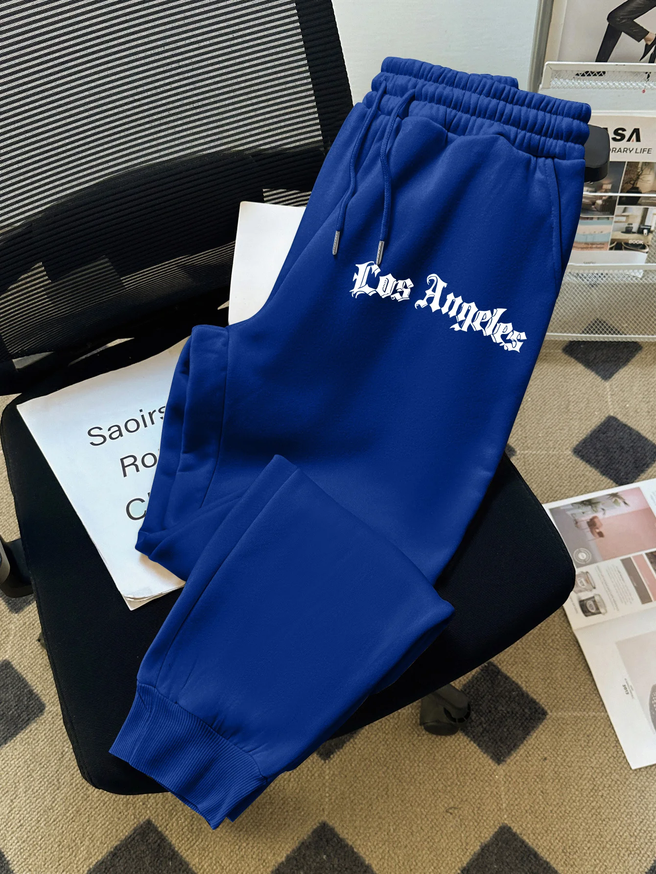 Goth dark style Los Angeles letter print Adjustable drawstring ribbed cuffs Hip-hop sportswear casual men's long pants culottes