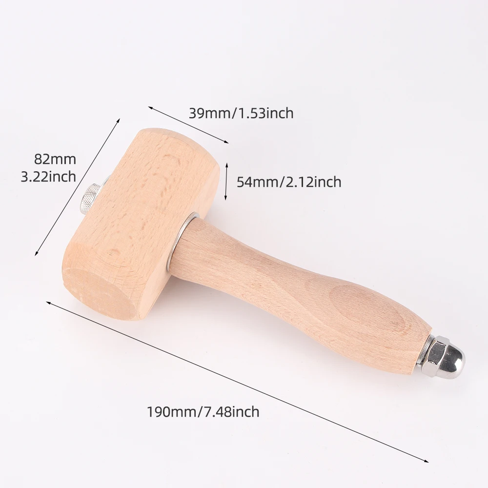 Leather DIY Beech Round Hammer /T Hammer Hardwood Wood Carving Leather Carving Hammer Log Hole Punching Hammer Printing Hammer