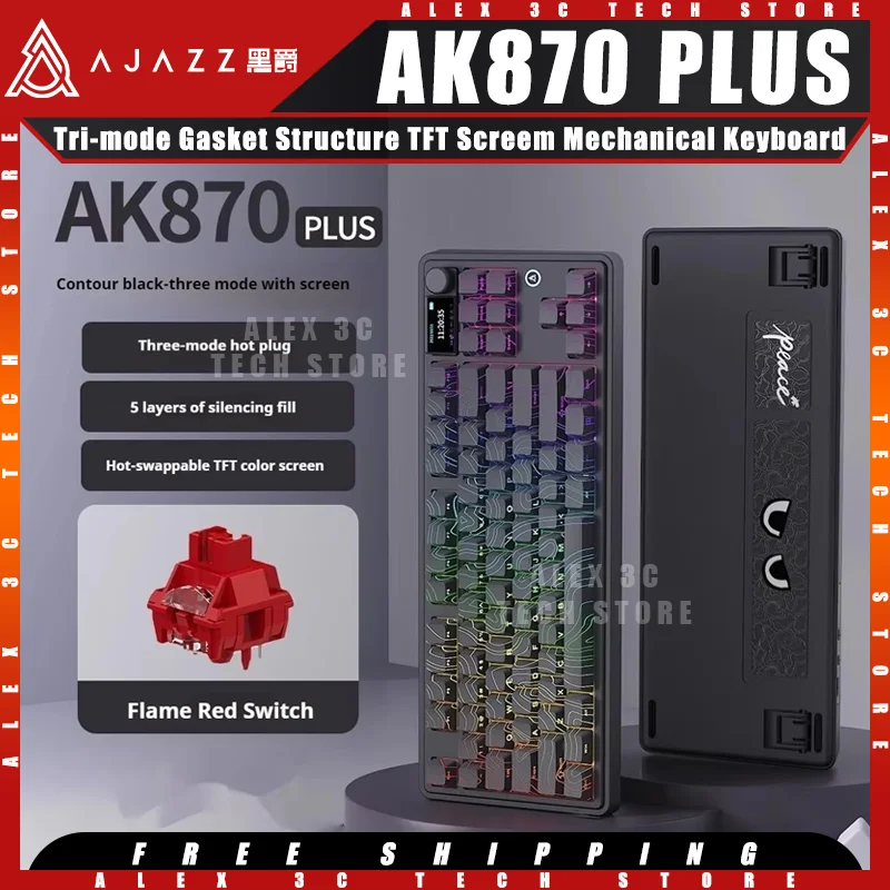 

AJAZZ AK870 PLUS Mechanical Keyboard Tri-mode Gasket Structure Hot Swap Ergonomics TFT Screen Esports Office Gaming Keyboard