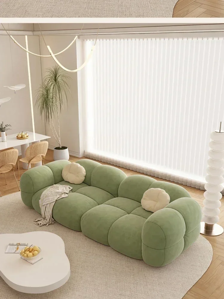 Nordic French Cream Style Green Jelly Sofa Apartment Living Room Fabric Craft Sofa Combination