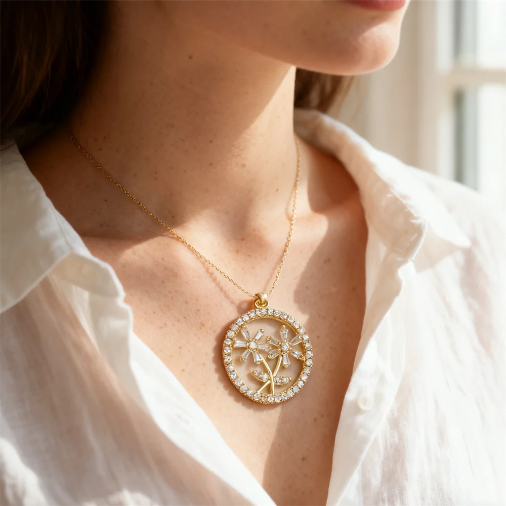 

2Pcs Pendants Brass Flower Sun Fleur-de-lis Tulip Charms Zirconia DIY Jewelry for Necklace Bracelet accessories for Women Men