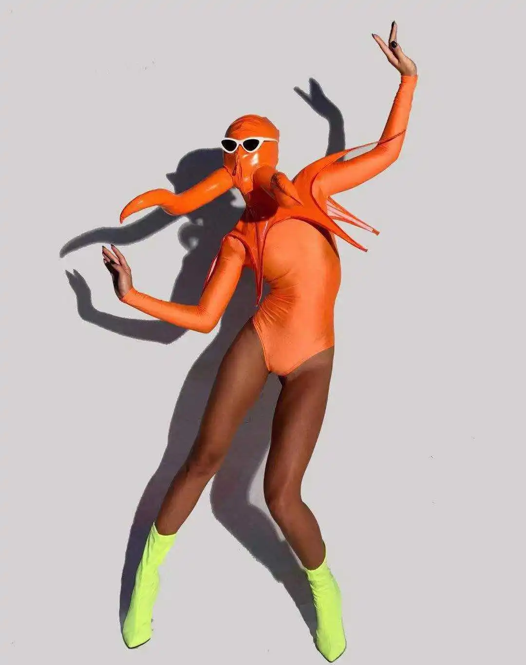 Halloween Cosplay Costume Orange Octopus Headgear Bodysuit Role Performance Dance Clothes Nightclub Bar Party Show Rave Outfit