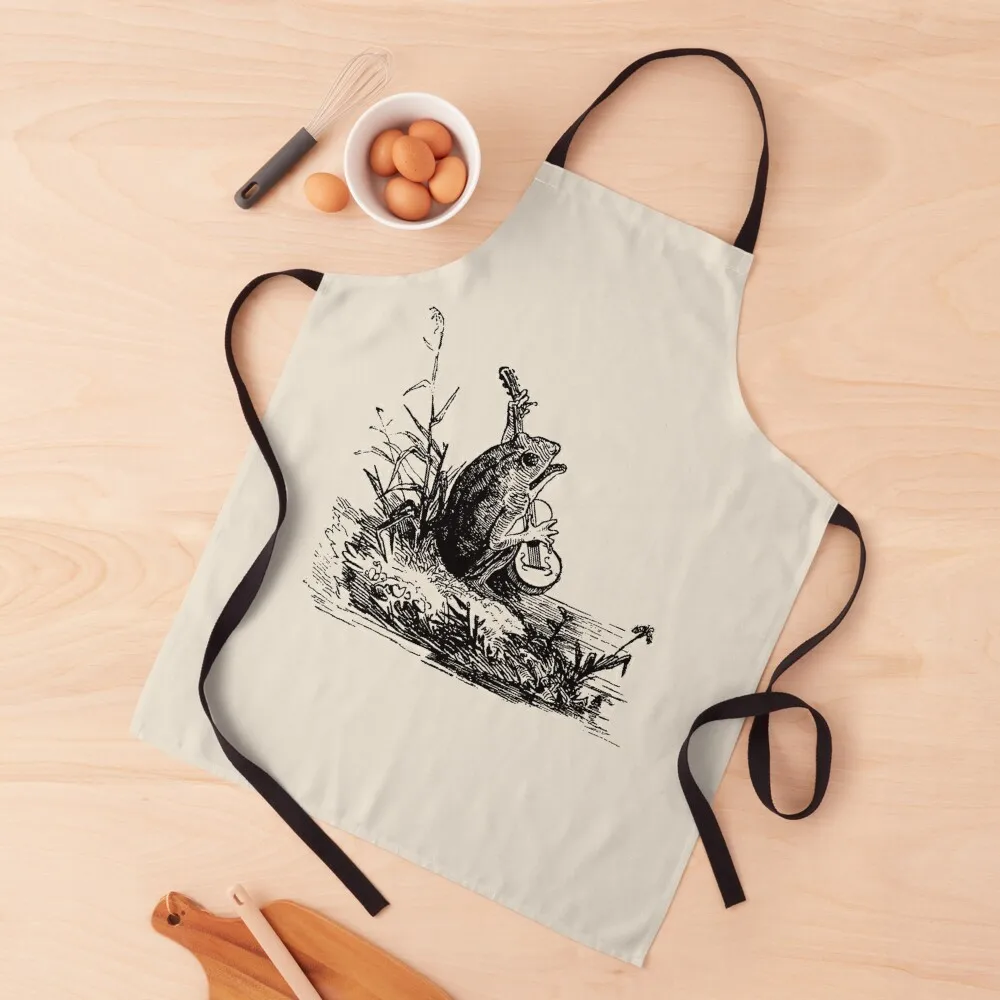 Cottagecore Aesthetic with Vintage Banjo-Playing Froggy, Goblincore Guitar Animal, Emo Frogge Serenade, Singing Toad Theme Apron