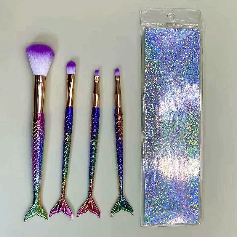 4 mermaid makeup brush set gradient color makeup brushes eyeshadow make up makeup set beauty  tools Kit yeux  cosmetic  brochas