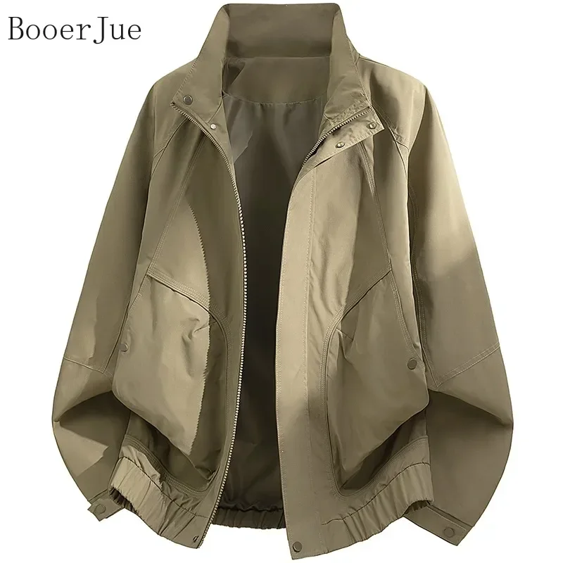 Workwear Jacket Stand Collar Loose Fit Rib Cuff Relaxed Shoulder Simple Thickened Autumn Winter Outer Coat Men Hiking Cycling