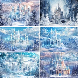 Beenle Winter Castle Photography Backdrop Blue Ice Forest Wonderland Snow Mountian Pine Tree Kids Birthday Portrait Background