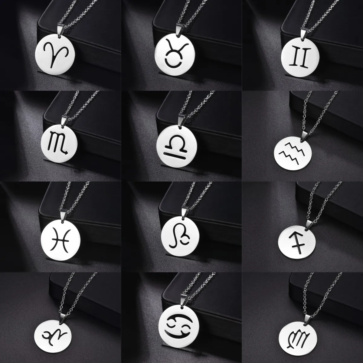 حار Sale12 الأبراج زودياك قلادة سلسلة قلادة للنساء الرجال الحمل برج العذراء برج العقرب الجدي الدلو هدية عيد