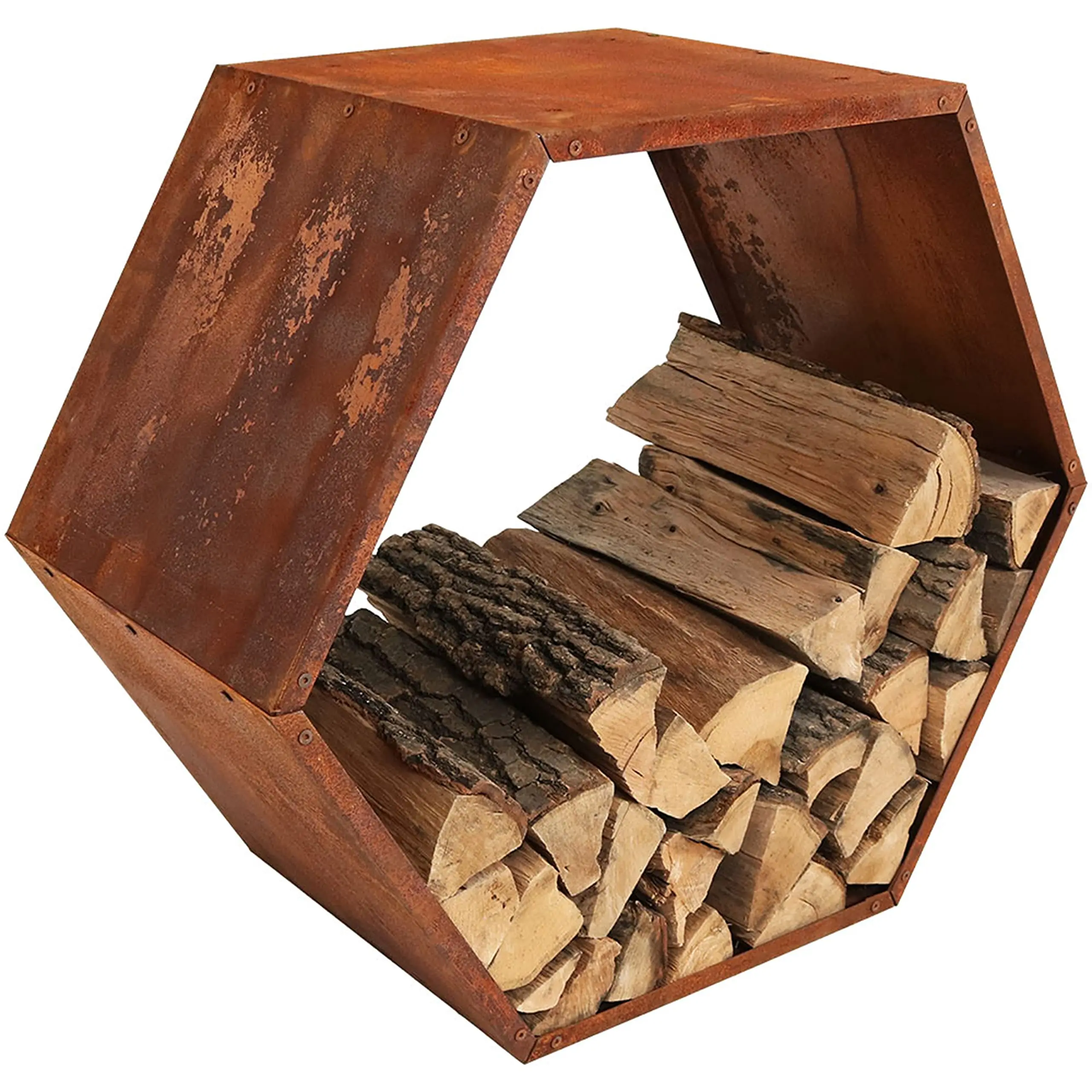 Sunnydaze Steel Outdoor Firewood Rack, 30” W, Hexagon, Bronze