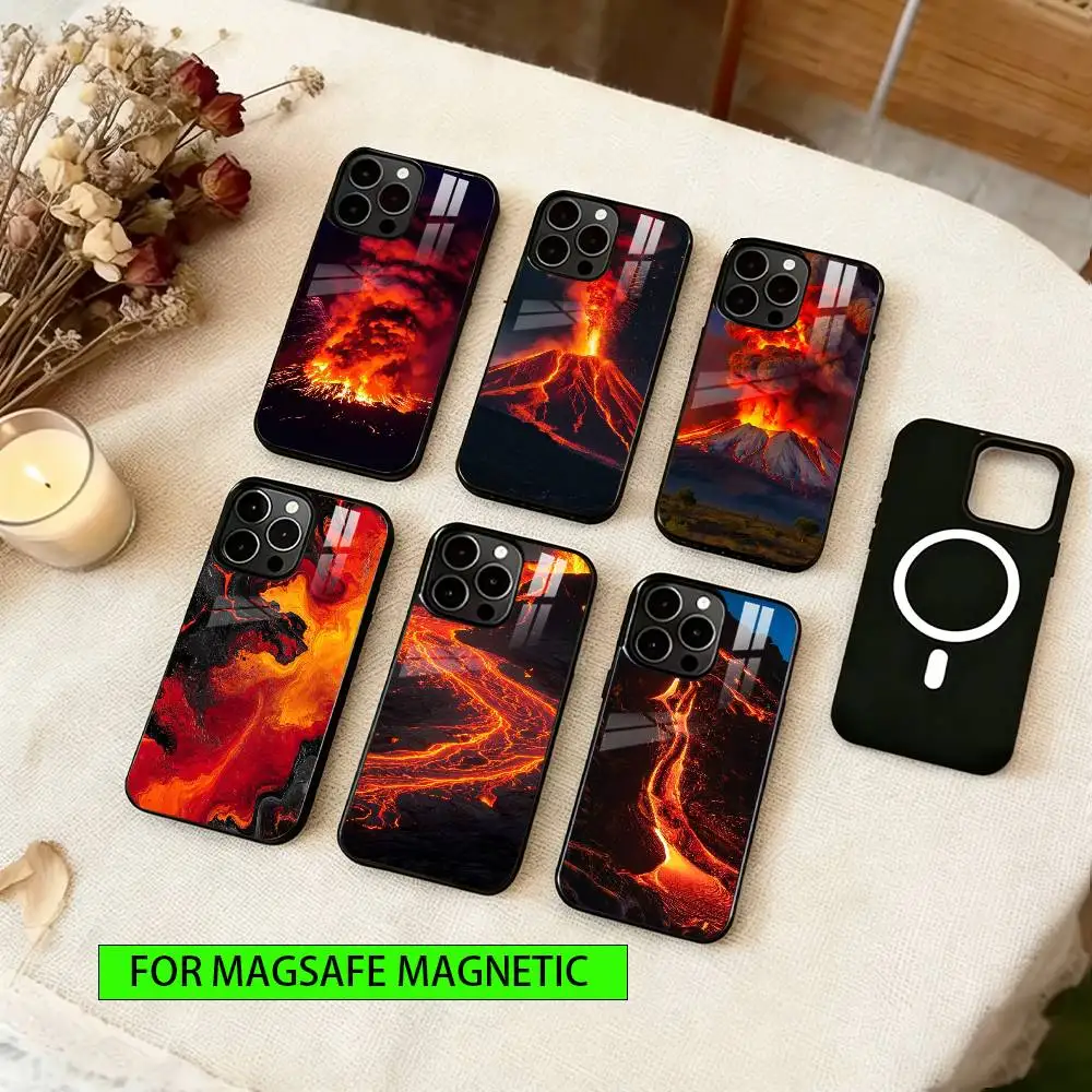 

Lava Eruption Phone Case For iPhone17,16,15,14,13,12,11 Plus,Pro Magnetic For Magsafe Wireless Charging