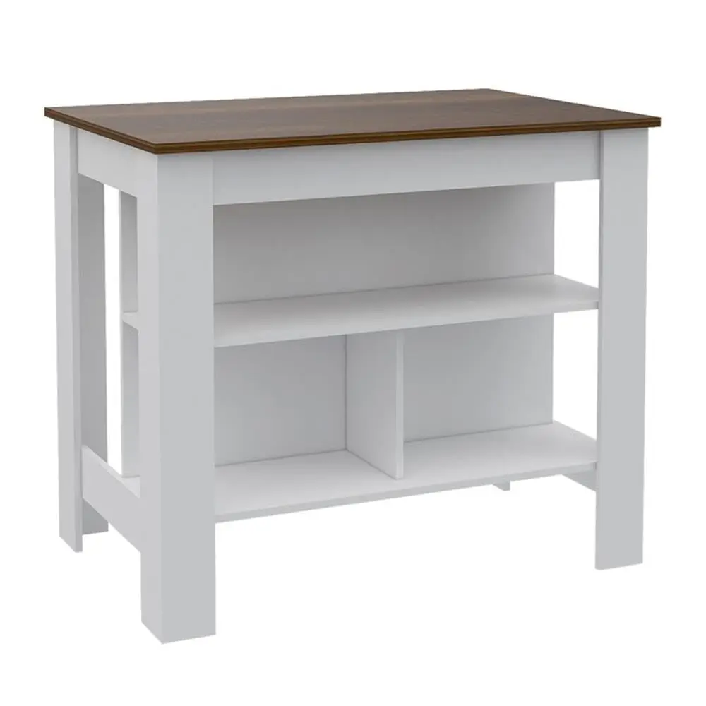Kitchen Island Storage Small Kitchen Engineered Wood Table Top 3 Shelves Easy Assembly White Walnut, Customized