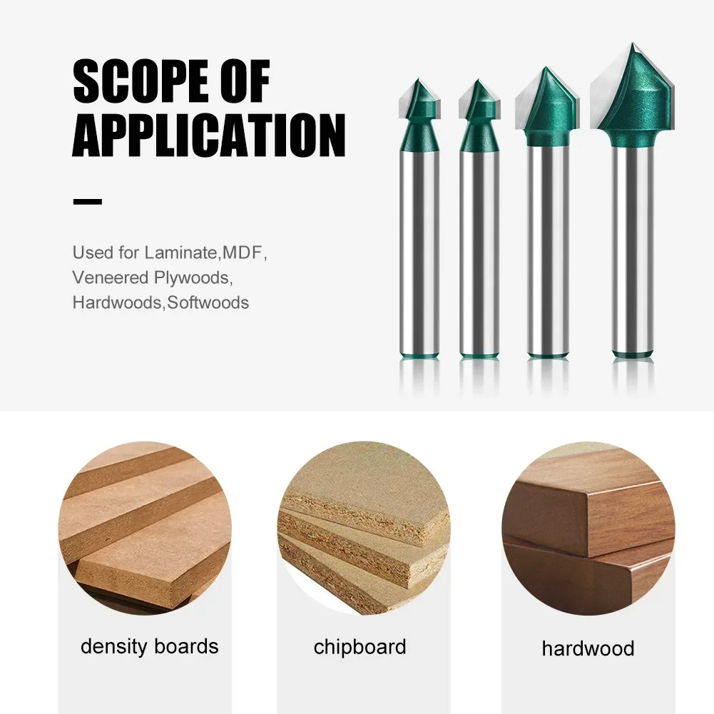 1PC 1/4 "6MM Gambo Fresa di Grado Professionale 90 Gradi a Forma di V Router Bit Piastra in alluminio-plastica Sbozzare Parete pieghevole