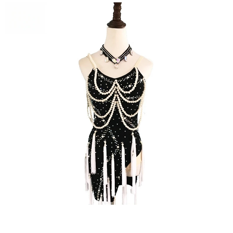 ชุดเต้นรําละตินผู้หญิงประดับด้วยลูกปัดพู่เด็กผู้หญิงคลับการฝึกอบรมการแข่งขันมืออาชีพ Rumba Cha Cha Dancewear ชุดเต้นรํา