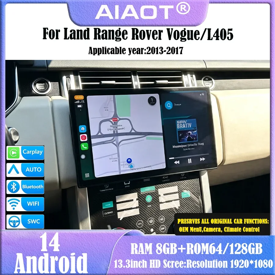 CarPlay Screen 13.3 Inch For 2013-2017 Land Rover Vogue/L405 Radio Multimedia Player Air Conditioning Panel Android Bosch/Harman