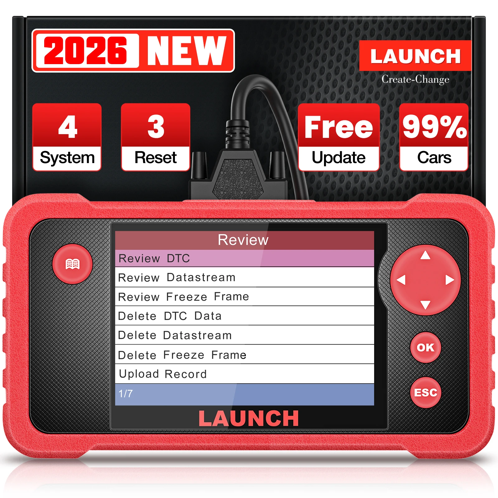 LAUNCH CRP123 V2.0 Plus OBD2 Scanner, All System Scan Tool with 3 Reset Oil Service/Throttle Relearn/SAS Reset,OBD2 Scanner Diagnostic Tool,Lifetime Free Update