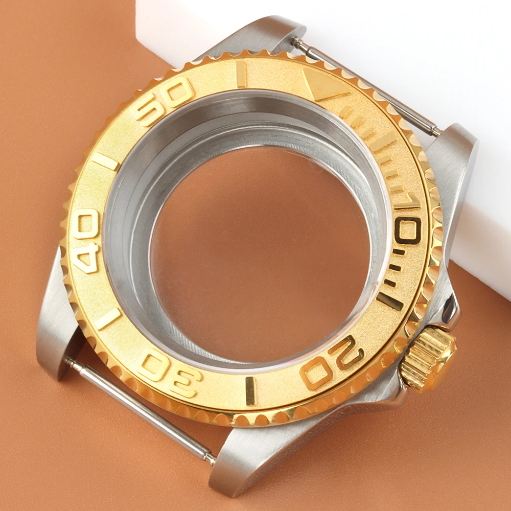 

For 40mm Gold Yacht-Master Case Sapphire Glass Fit SUB GMT NH34 NH35 NH36 NH38 Movement 28.5mm Dial Stainless Steel Watch Case