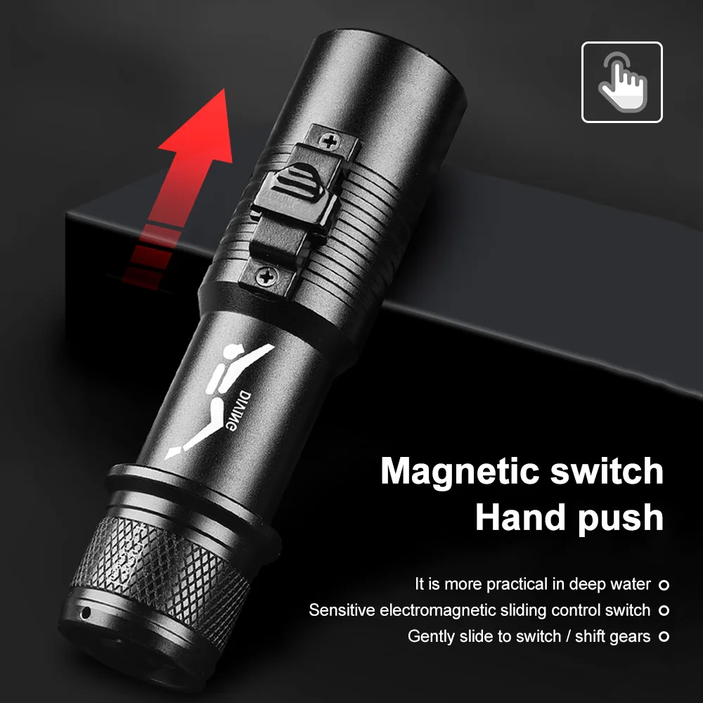 Professional Diving Flashlight T6 LED Hand Lamp IPX8 Highest Underwater Rating Super Bright Scuba Dive Torch Powered By 18650
