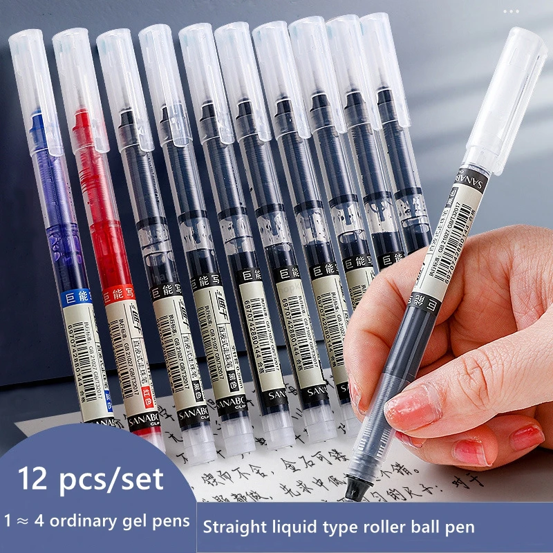 Haile 3/12pcs Ballpoint Pen 0.5 mm Large Capacity Straight Liquid Quick-drying Pen School Office Student Exam Signature Pens