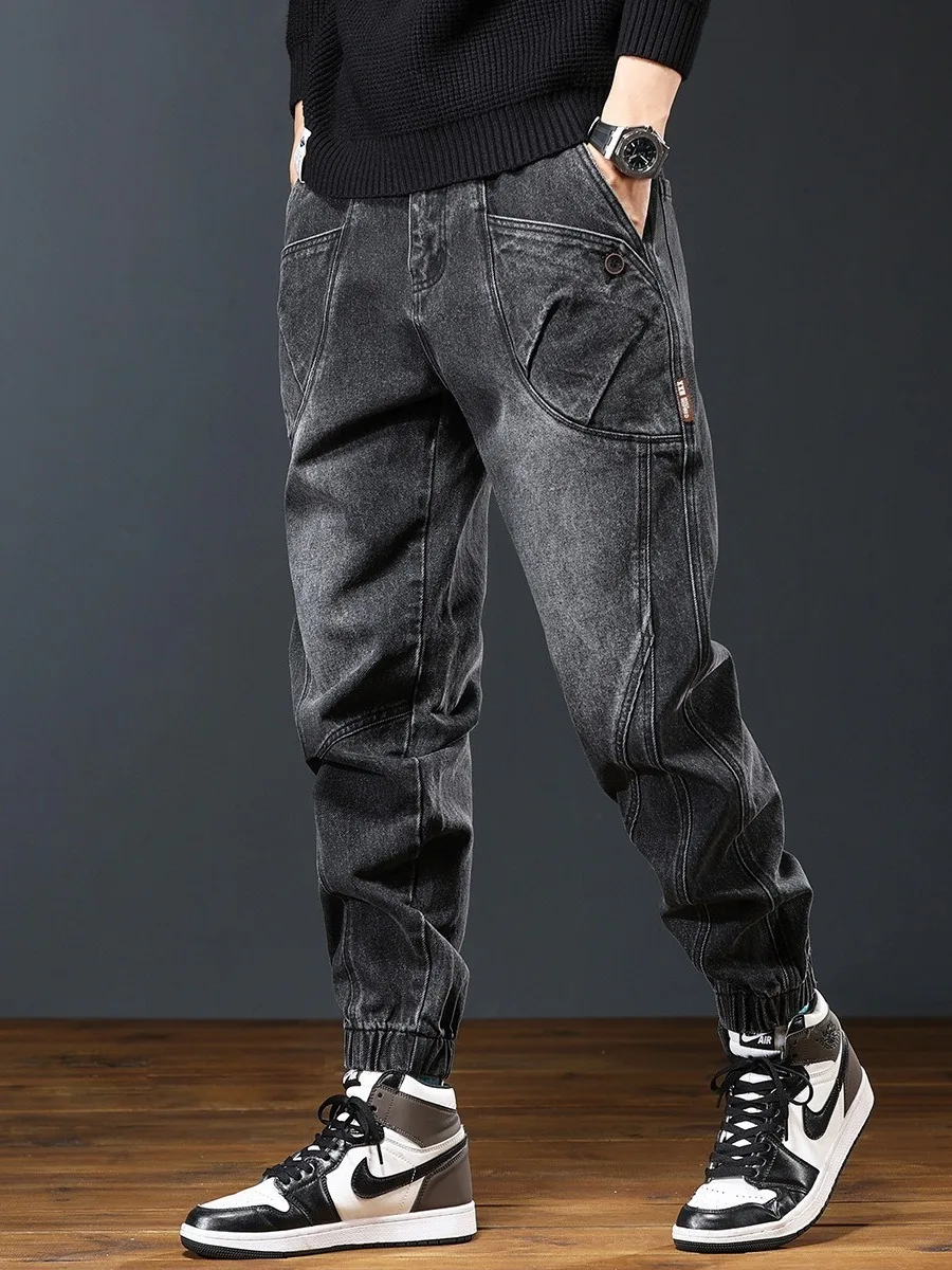 Men's Loose Casual Harlan Jeans Spring Autumn New Style American Design Sense Patchwork Trousers Breathable Wear Resistant