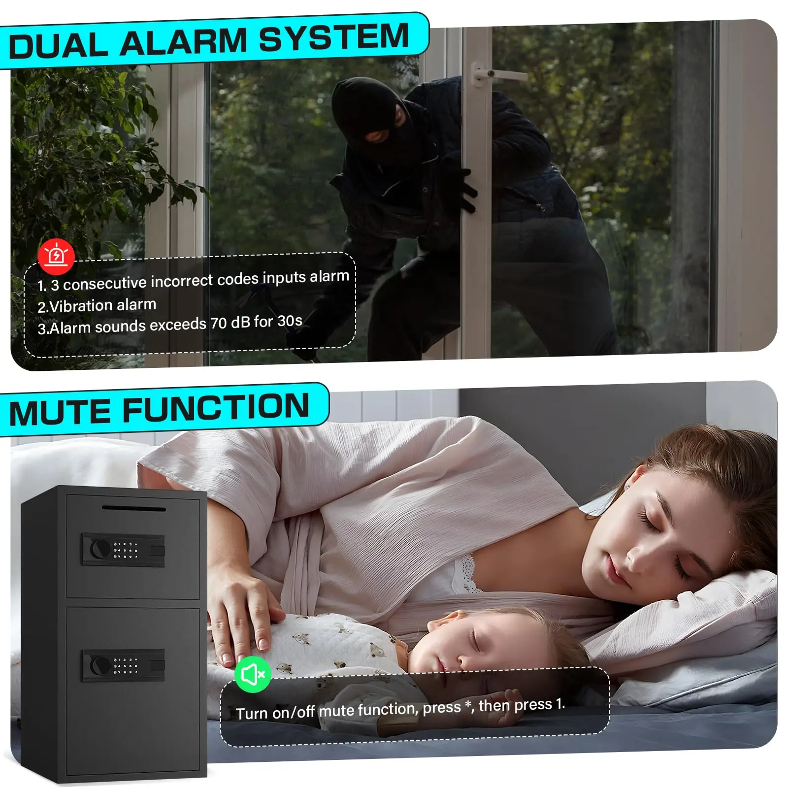 6.0 Cu ft Extra Large Digital Safe Box with Fireproof Waterproof Bag,  Home Safe Box with Deposit Slot & Metal Storage Box