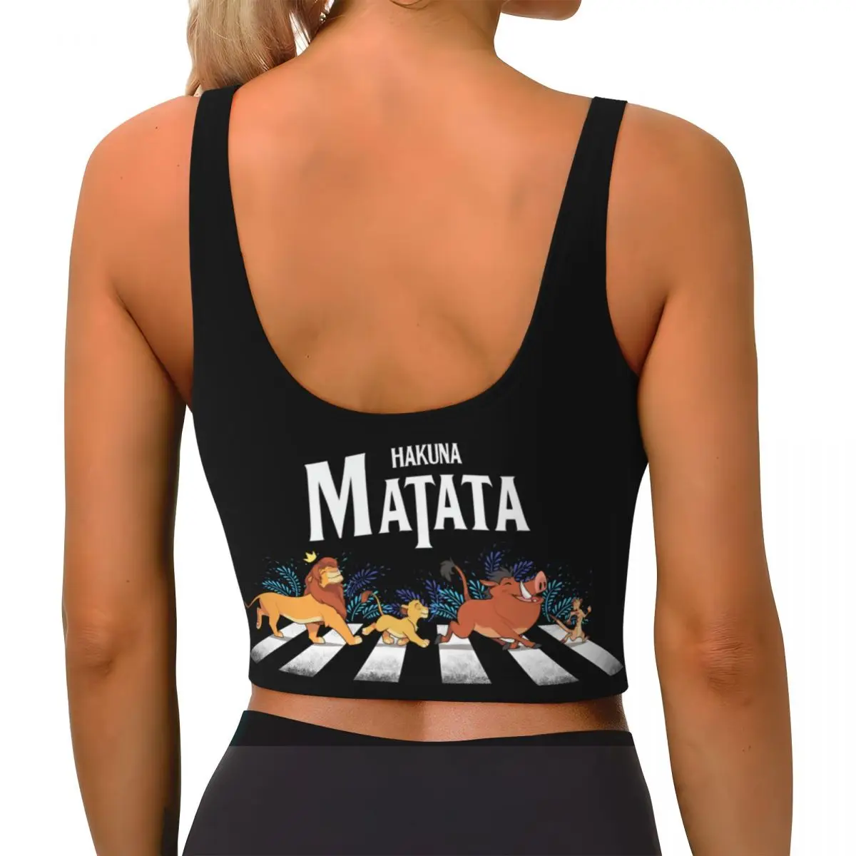 Custom Women\'s Hakuna Matata Cartoon Fan Sports Bras Funny Animal Film The Lion King High Impact Gym Workout Crop Tank Tops