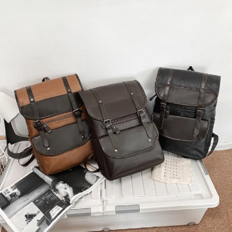 

2026 New Korean Fashion Preppy Style Men's Notebook School Bag High Quality Capacity Leather Travel Bakpacks Shoulder Bags