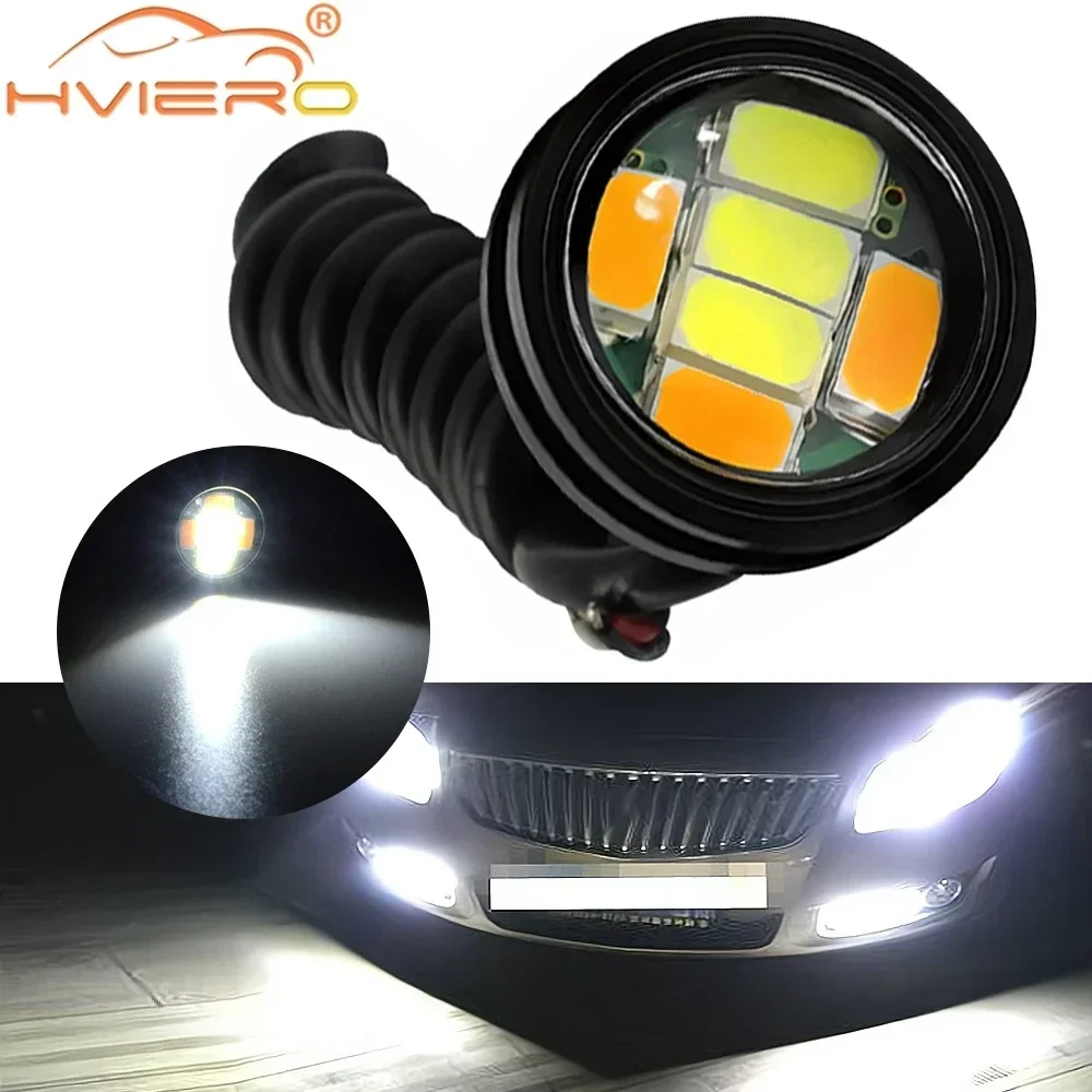 

1PCS Car Daytime Running Light Dual Colors 23MM Eagle Eye DRL Auto LED 5730 6SMD Bulb Reversing Parking Turn Signal Lamp License