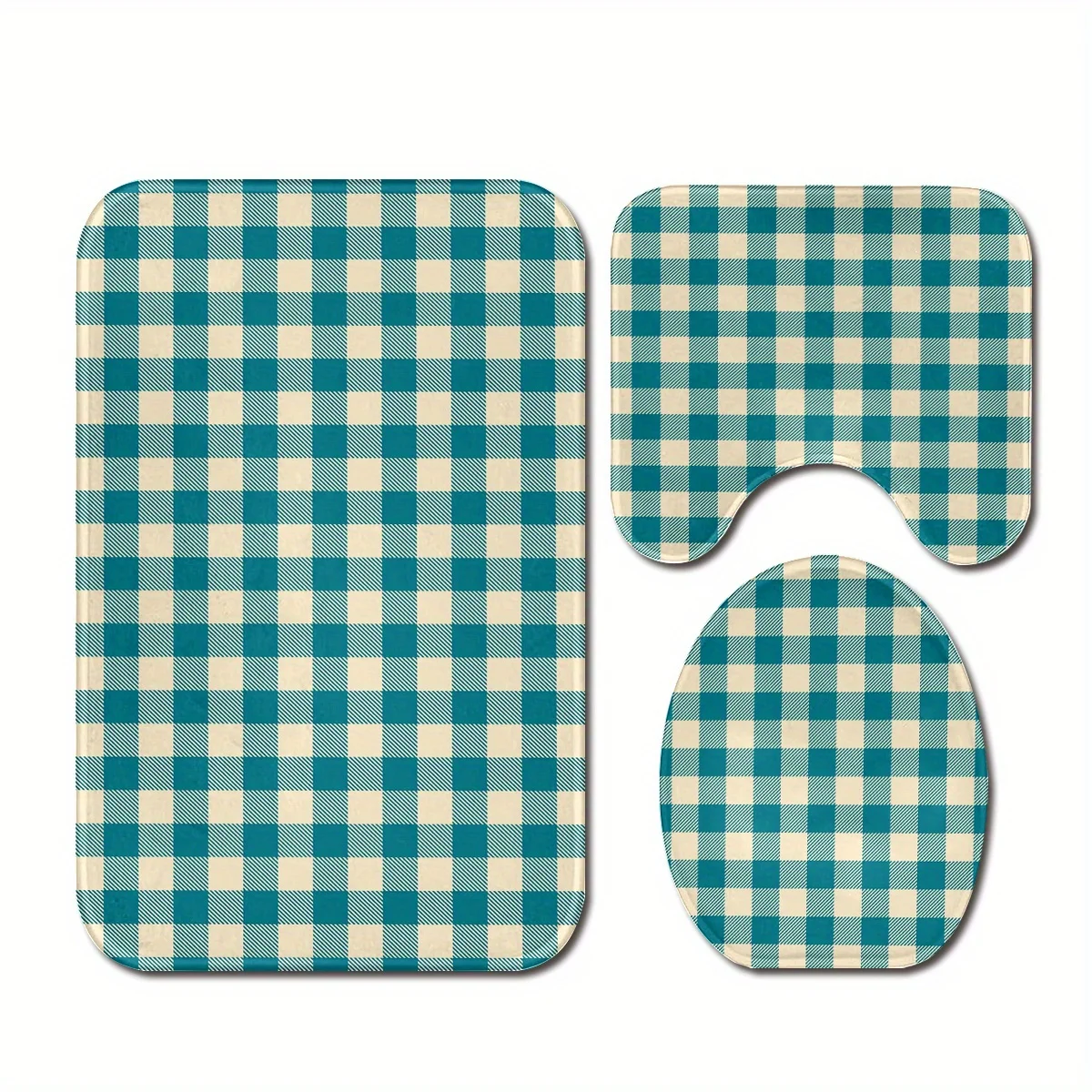 

3pcs, Bright Colorful Geometric Shapes, Bathroom Floor Mat Set, Set Includes Non-slip Bathroom Mat, U-shaped Toilet Mat, Toilet